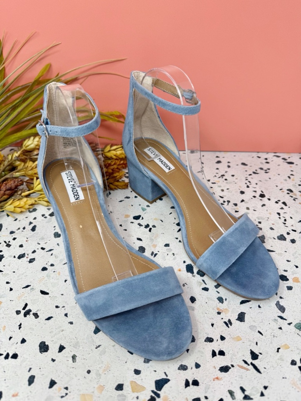 NEW Steve Madden Irenee Blue Suede Ankle Strap Block Heel Sandals Sz 10